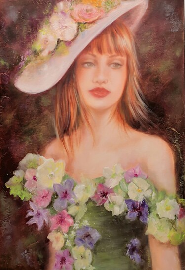 Painting titled "Charmeuse" by Martine Gregoire, Original Artwork, Oil Mounted on Wood Stretcher frame