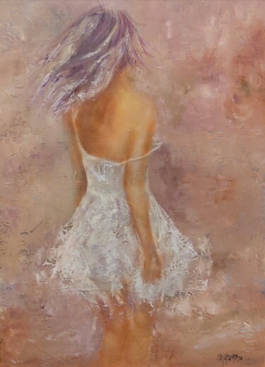Painting titled "La robe blanche" by Martine Gregoire, Original Artwork, Oil Mounted on Wood Stretcher frame
