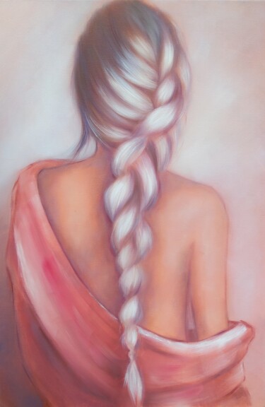 Painting titled "Magie d'une tresse" by Martine Gregoire, Original Artwork, Oil Mounted on Wood Stretcher frame