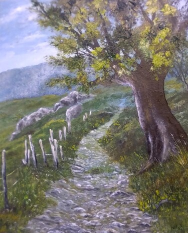 Painting titled "Le long du chemin" by Martine Lacotte, Original Artwork, Oil