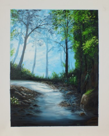 Peinture intitulée "Le chant du ruisseau" par Martine Lacotte, Œuvre d'art originale, Huile