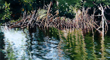 Peinture intitulée "mangrove 2" par Martine Lafont, Œuvre d'art originale, Huile Monté sur Châssis en bois