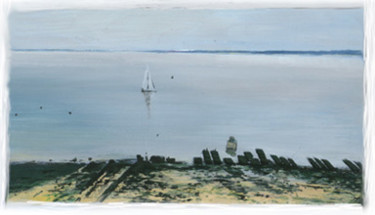 Peinture intitulée "Oléron - barque" par Martine Lafont, Œuvre d'art originale, Huile