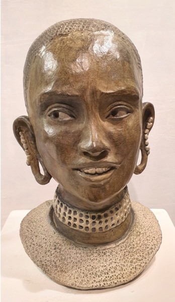 Скульптура под названием "Femme "Massaï"" - Martine Lee, Подлинное произведение искусства, Бронза