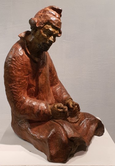 Sculpture titled "Moine Tibétain" by Martine Lee, Original Artwork, Bronze