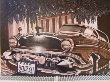 제목이 "voiture americaine"인 미술작품 Martine Ragot로, 원작, 아크릴 나무 들것 프레임에 장착됨