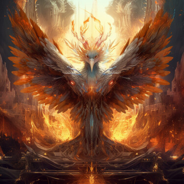 Digitale Kunst getiteld "Phoenix Inferno" door Martine Weber, Origineel Kunstwerk, AI gegenereerde afbeelding