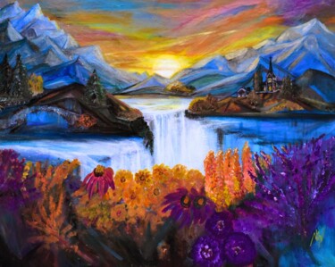 Painting titled "Autumn Falls" by Martine Weber, Original Artwork, Acrylic