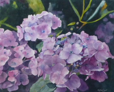 Peinture intitulée "Hortensias.jpg" par Martine Boguet, Œuvre d'art originale, Aquarelle Monté sur Châssis en bois