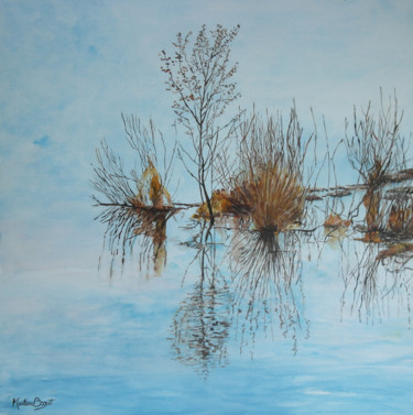 Painting titled "Branches du marais" by Martine Boguet, Original Artwork, Acrylic Mounted on Wood Stretcher frame
