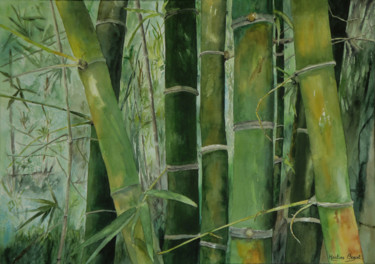 "Bambous" başlıklı Tablo Martine Boguet tarafından, Orijinal sanat, Suluboya Ahşap Sedye çerçevesi üzerine monte edilmiş