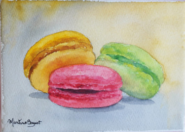 Картина под названием "Macarons en confére…" - Martine Boguet, Подлинное произведение искусства, Акварель Установлен на Дере…