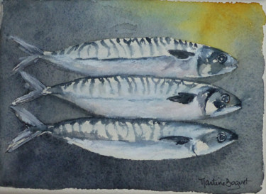 "Sardines" başlıklı Tablo Martine Boguet tarafından, Orijinal sanat, Suluboya Ahşap Sedye çerçevesi üzerine monte edilmiş