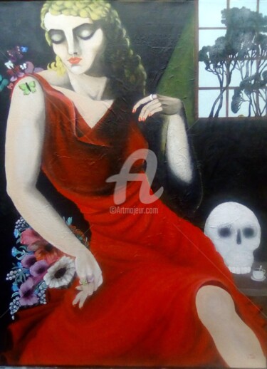 Peinture intitulée "La robe rouge" par Martine Lagrave, Œuvre d'art originale, Acrylique Monté sur Châssis en bois