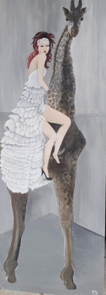 Ζωγραφική με τίτλο "La girafe" από Martine Lagrave, Αυθεντικά έργα τέχνης, Ακρυλικό Τοποθετήθηκε στο Ξύλινο φορείο σκελετό