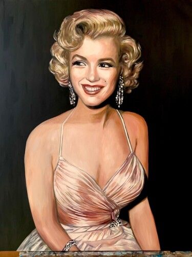 Painting titled "Marilyn Monroe" by Martine Perugini, Original Artwork, Oil Mounted on Wood Stretcher frame