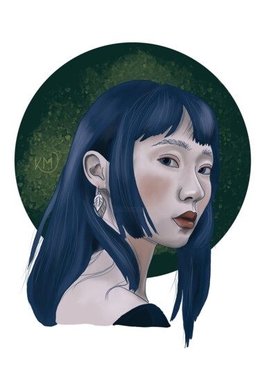 제목이 "Blue Moon Girl"인 디지털 아트 Martyna Kopczak (M-art)로, 원작, 디지털 페인팅