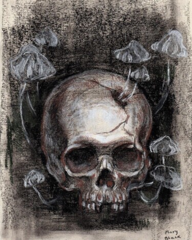 Dessin intitulée "Mushroom Skull" par Mary Black, Œuvre d'art originale, Pastel
