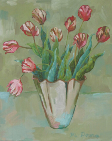 Painting titled "Tulips" by Mary Downe, Original Artwork, Oil
