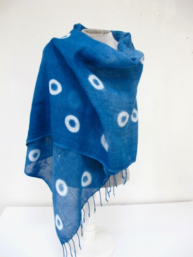 Art textile intitulée "Linen Indigo Natura…" par Mary Downe, Œuvre d'art originale, Tissu