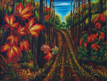 Peinture intitulée "Autumn's Way" par Mary Joan Attard, Œuvre d'art originale, Huile Monté sur Autre panneau rigide