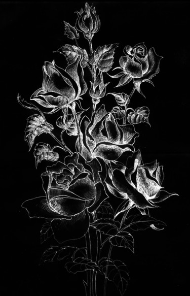 Disegno intitolato "Roses" da Mary Telford, Opera d'arte originale, Matita