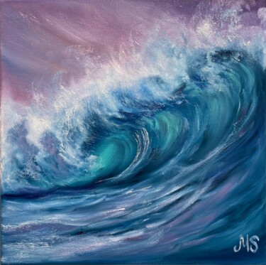 Painting titled "Gentle wave" by Mary Sea, Original Artwork, Oil Mounted on Wood Stretcher frame