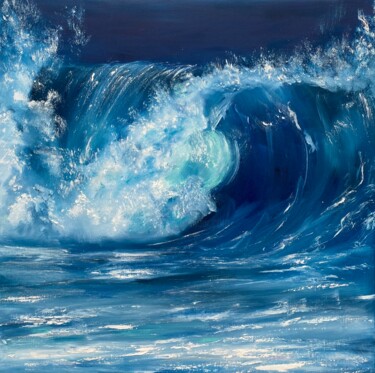 Painting titled "The Blue Wave" by Mary Sea, Original Artwork, Oil