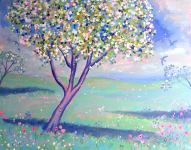 Painting titled "Spring Blossom" by Mary Stubberfield, Original Artwork, Acrylic Mounted on Wood Stretcher frame