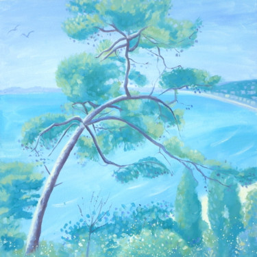 Pintura titulada "Pine Tree, Nice" por Mary Stubberfield, Obra de arte original, Oleo Montado en Bastidor de camilla de made…