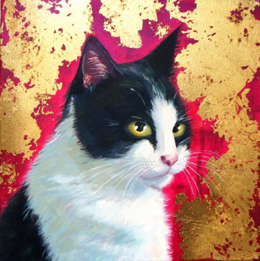 Schilderij getiteld "Tuxedo Cat painting" door Mary Stubberfield, Origineel Kunstwerk, Acryl Gemonteerd op Frame voor houten…