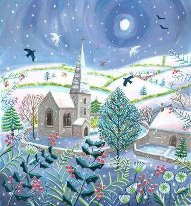 "Winter village - sn…" başlıklı Tablo Mary Stubberfield tarafından, Orijinal sanat, Akrilik