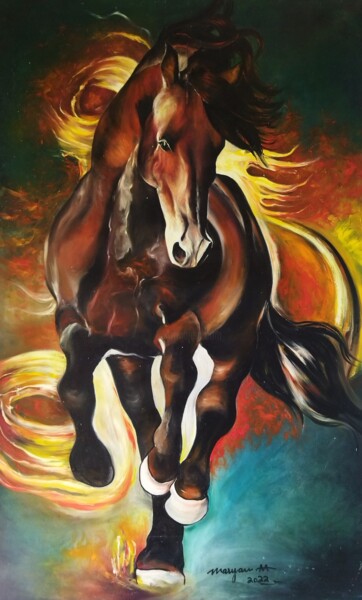 Pintura titulada "Red Horse" por Maryam M Ahmed, Obra de arte original, Oleo