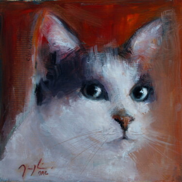 Painting titled "Clochette." by Maryline Mercier, Original Artwork, Oil Mounted on Cardboard