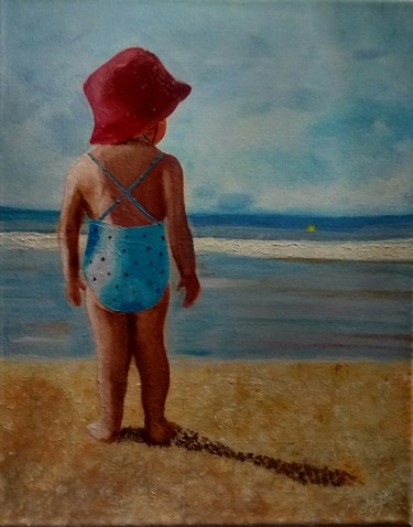 Peinture intitulée "Roxane à la plage" par Maryline Payssé, Œuvre d'art originale, Huile