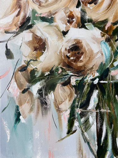 绘画 标题为“White roses — oil p…” 由Maryna Hryhorenko, 原创艺术品, 油 安装在木质担架架上