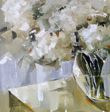 Pittura intitolato "White bouquet — oil…" da Maryna Hryhorenko, Opera d'arte originale, Olio Montato su Telaio per barella i…