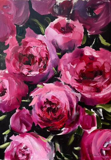 Ζωγραφική με τίτλο "Pink peonies — oil…" από Maryna Hryhorenko, Αυθεντικά έργα τέχνης, Λάδι Τοποθετήθηκε στο Ξύλινο φορείο σ…