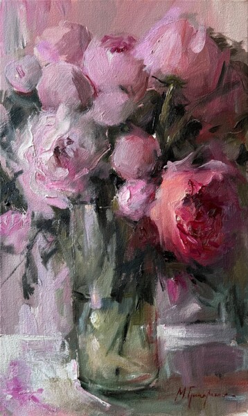 Pintura titulada "Pink peonies — flow…" por Maryna Hryhorenko, Obra de arte original, Oleo Montado en Bastidor de camilla de…