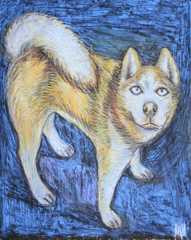 Drawing titled "Husky" by Maryna Novohorodska, Original Artwork, Pastel