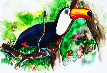 Ζωγραφική με τίτλο "Toucan" από Maryna Pohorielko, Αυθεντικά έργα τέχνης, Ακουαρέλα