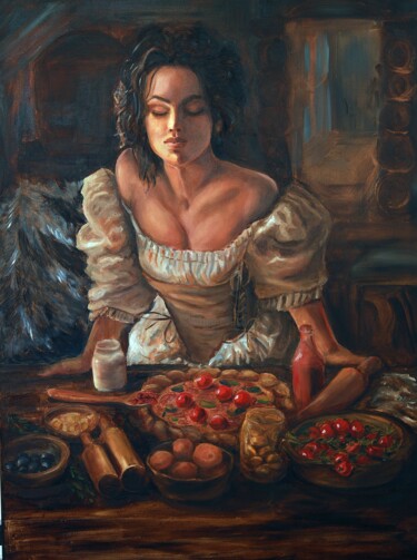 Pintura intitulada "Girl in the Italian…" por Maryna Tsoneva, Obras de arte originais, Óleo Montado em Painel de madeira