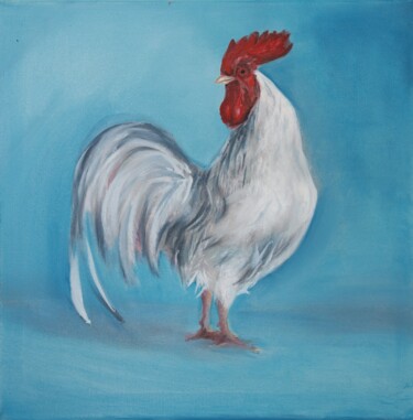 Malerei mit dem Titel "White Rooster" von Maryna Tsoneva, Original-Kunstwerk, Öl