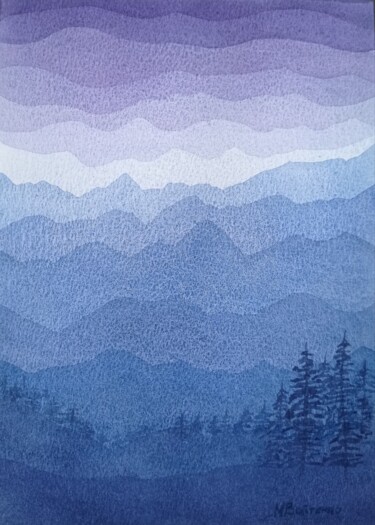 Painting titled "Meditative mountains" by Maryna Voitenko, Original Artwork, Watercolor