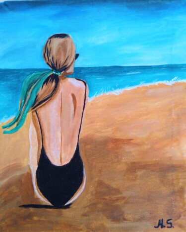 제목이 "Woman on the beach…"인 미술작품 Maryna Yasar로, 원작, 아크릴