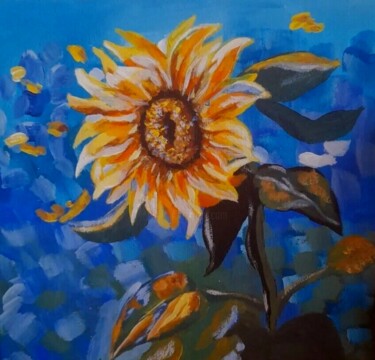 Malerei mit dem Titel "Yellow sunflower pa…" von Maryna Yasar, Original-Kunstwerk, Acryl