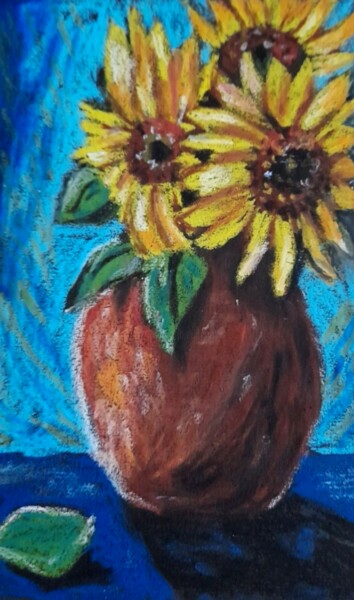 Картина под названием "Sunflowers Painting" - Maryna Yasar, Подлинное произведение искусства, Пастель