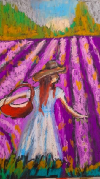 Pittura intitolato "Lavender Woman draw…" da Maryna Yasar, Opera d'arte originale, Pastello