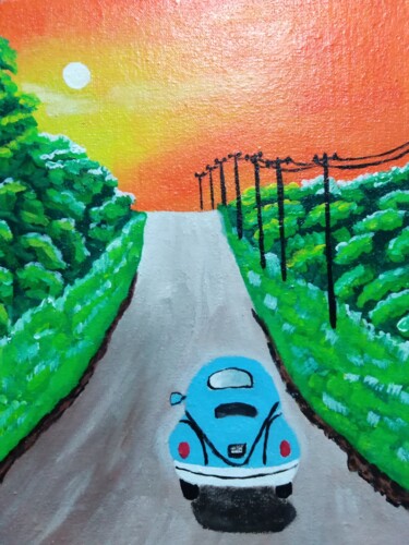Картина под названием "Car Painting Travel…" - Maryna Yasar, Подлинное произведение искусства, Акрил