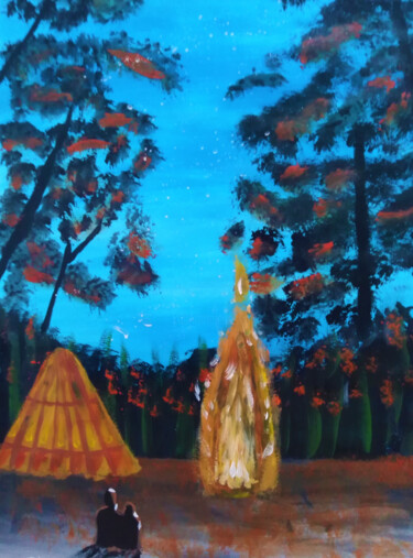 Картина под названием "Couple at night ori…" - Maryna Yasar, Подлинное произведение искусства, Акрил